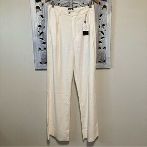 Alp N Rock Aubree Pleated Ivory Stretch Linen Wide Leg Trousers NWT